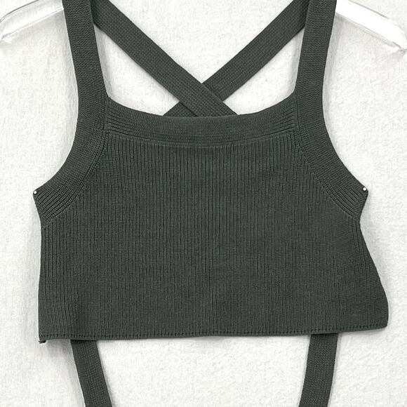 ARITZIA WILFRED Cayenne Crop Ribbed Knit Halter Top Womens M Green Tie Open Back - Picture 9 of 15